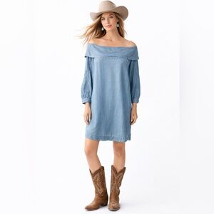 Pilcro and the Letterpress Anthropologie Off Shoulder Chambray Dress Sz 2💛